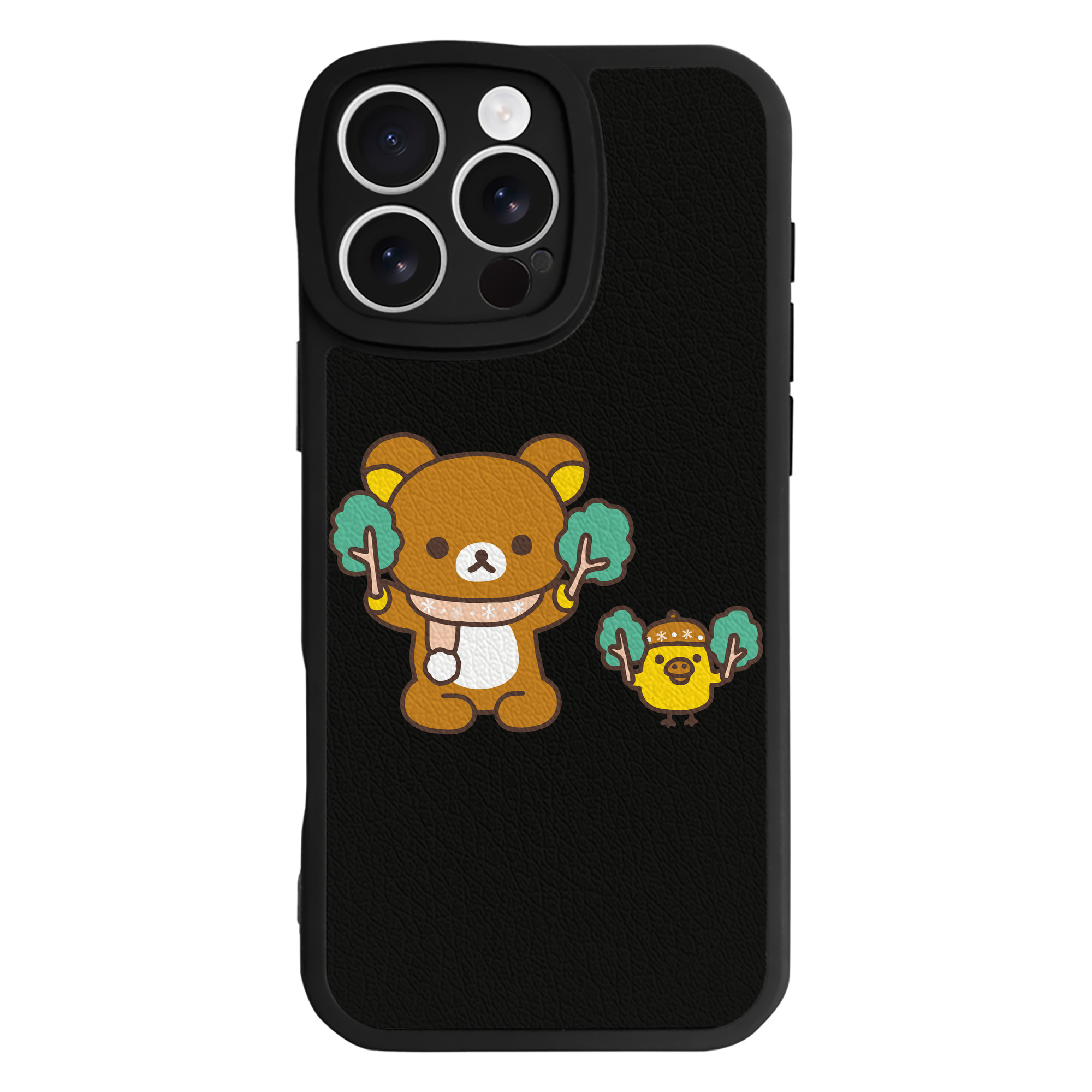 （画像用） リラックマ リラックマ キイロイトリ Rilakkuma Korilakkuma Kiiroitori 【iPhone 16シリーズ対応】シリコンスマホケース（レザー調） 材質：シリコン